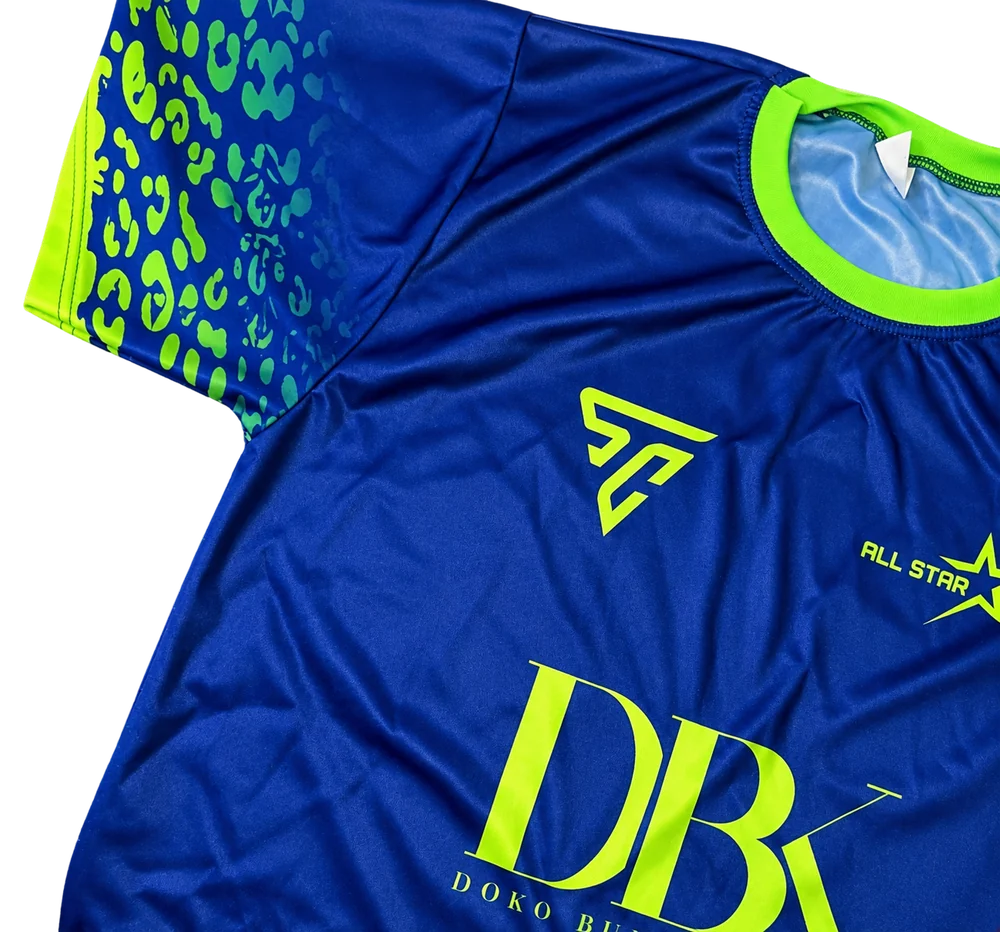 Maillot bleu et vert en sublimation – maillot d’entraînement et supporters personnalisé SC Sport en Guyane